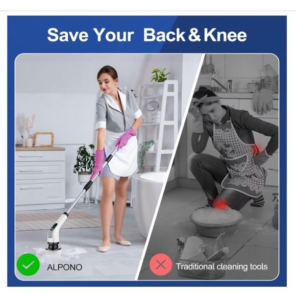 Electric Spin Scrubber with Long Handle: Cordless with 7 Brush Replacement Heads - Picture 5 of 7